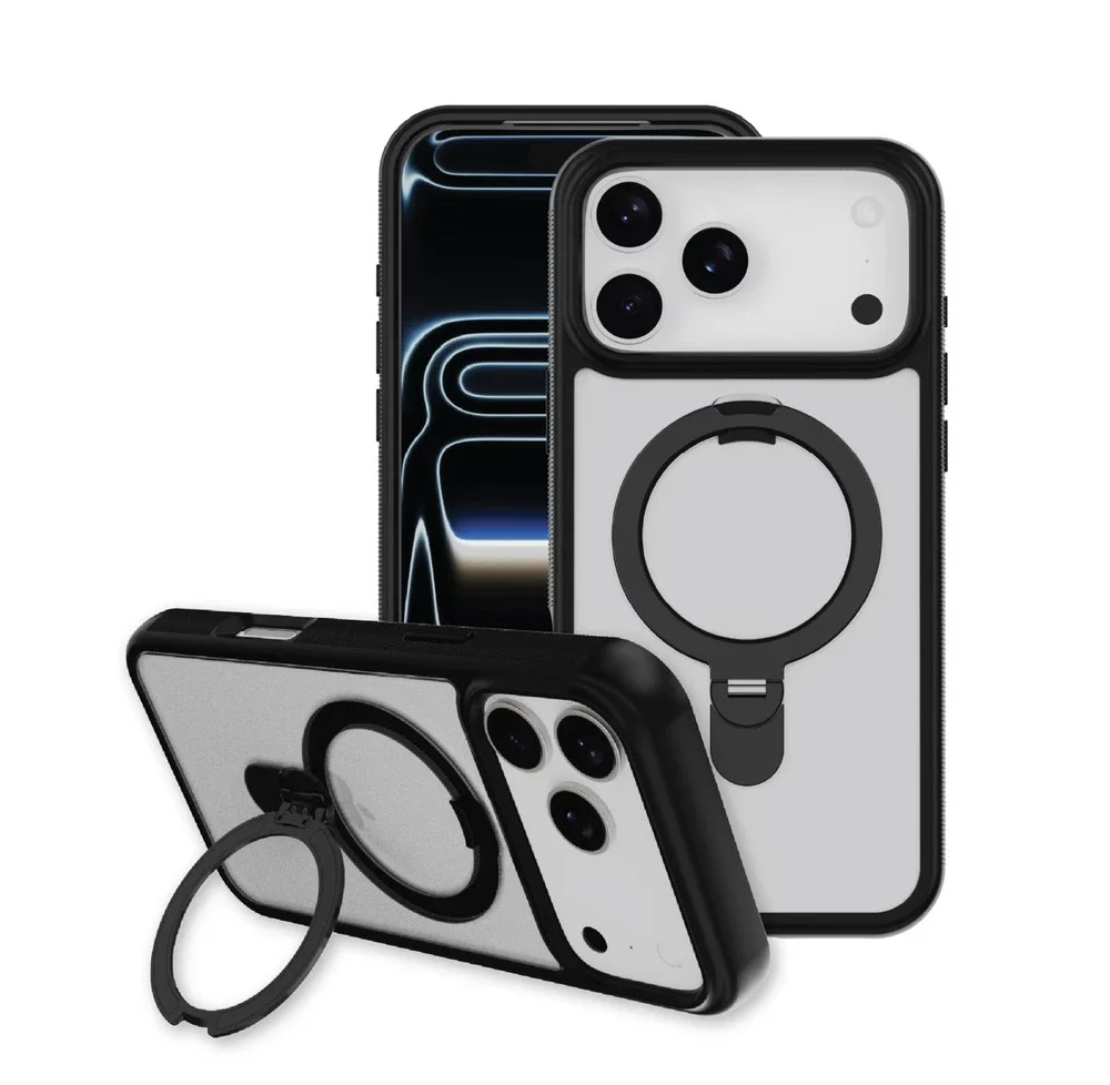 iPhone 17 AIR ONN Rotating Kickstand Clear Frosted Black Case MagSafe Compatible